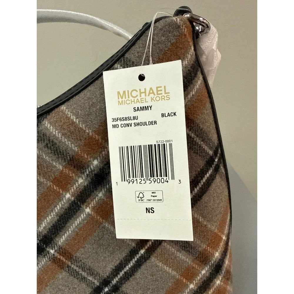 Michael Kors Sammy Plaid Medium Convertible Shoulder Bag Black Multi 35F6S8SL8U
